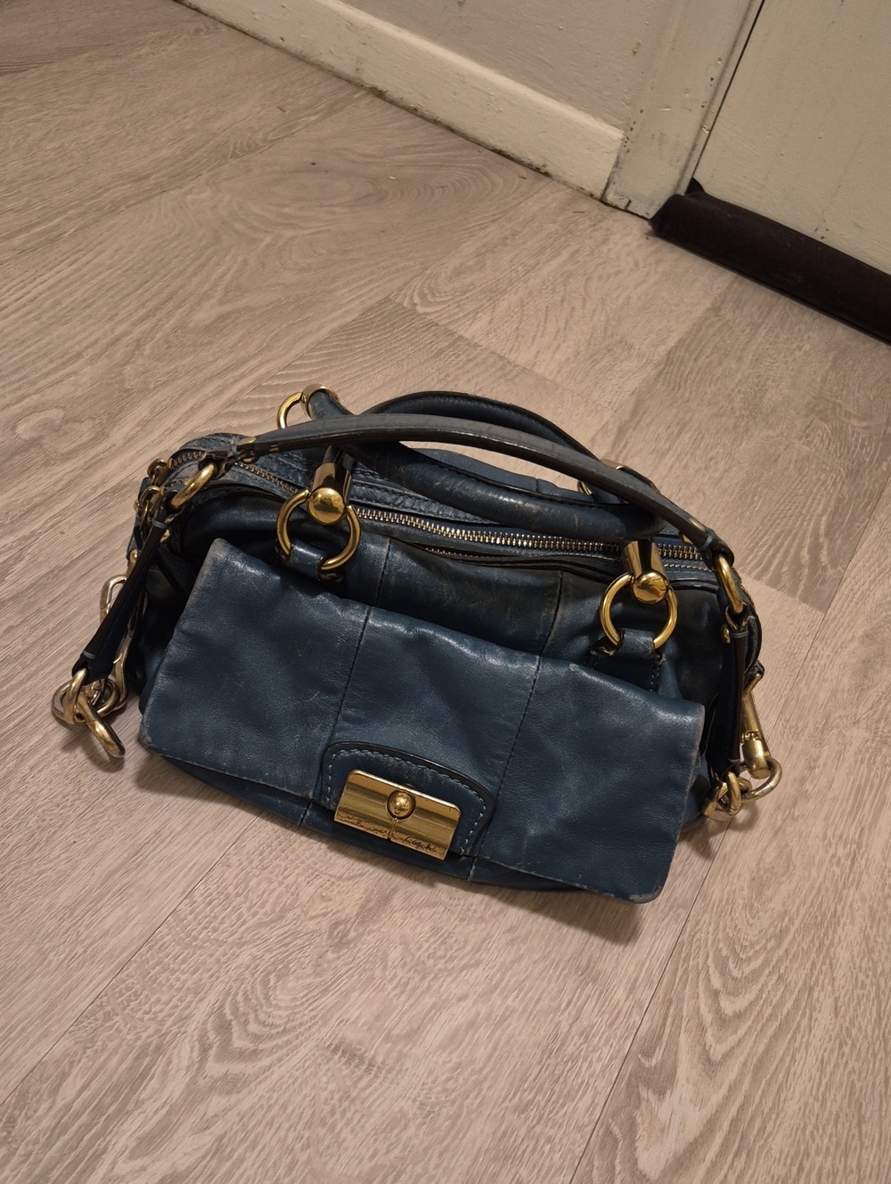 COACH Blue Purse with Gold Hardware
